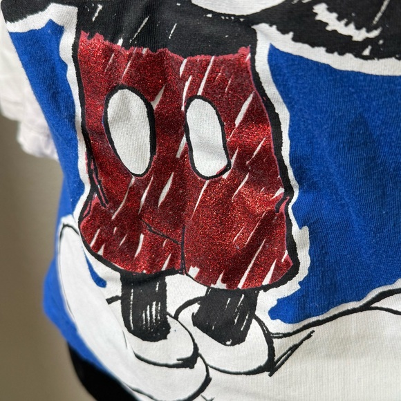 Disney blue and white quarter sleeve Mickey Mouse shirt with glitter shorts. - Picture 3 of 4